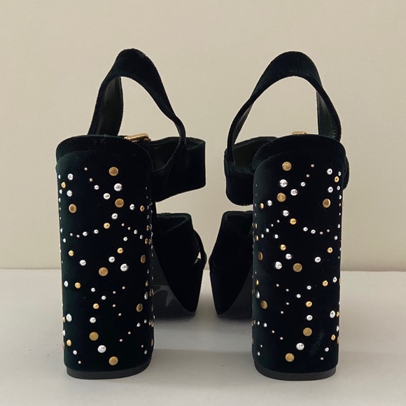 MAJE Studded Dark Green Velvet Platform Sandals - Picture 5 of 16